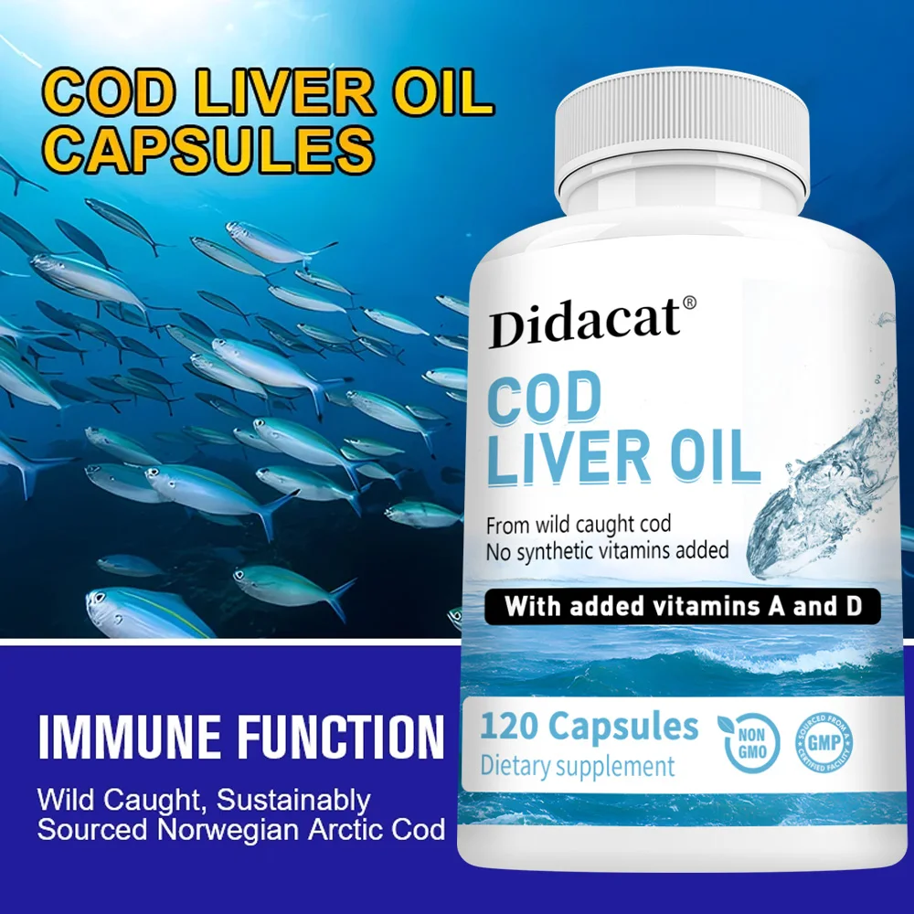 Cod Liver Oil - Vitamins A and D, Promotes Production of DHA and EPA - Supports Heart, Brain, Eye, Skin and Immune System Health