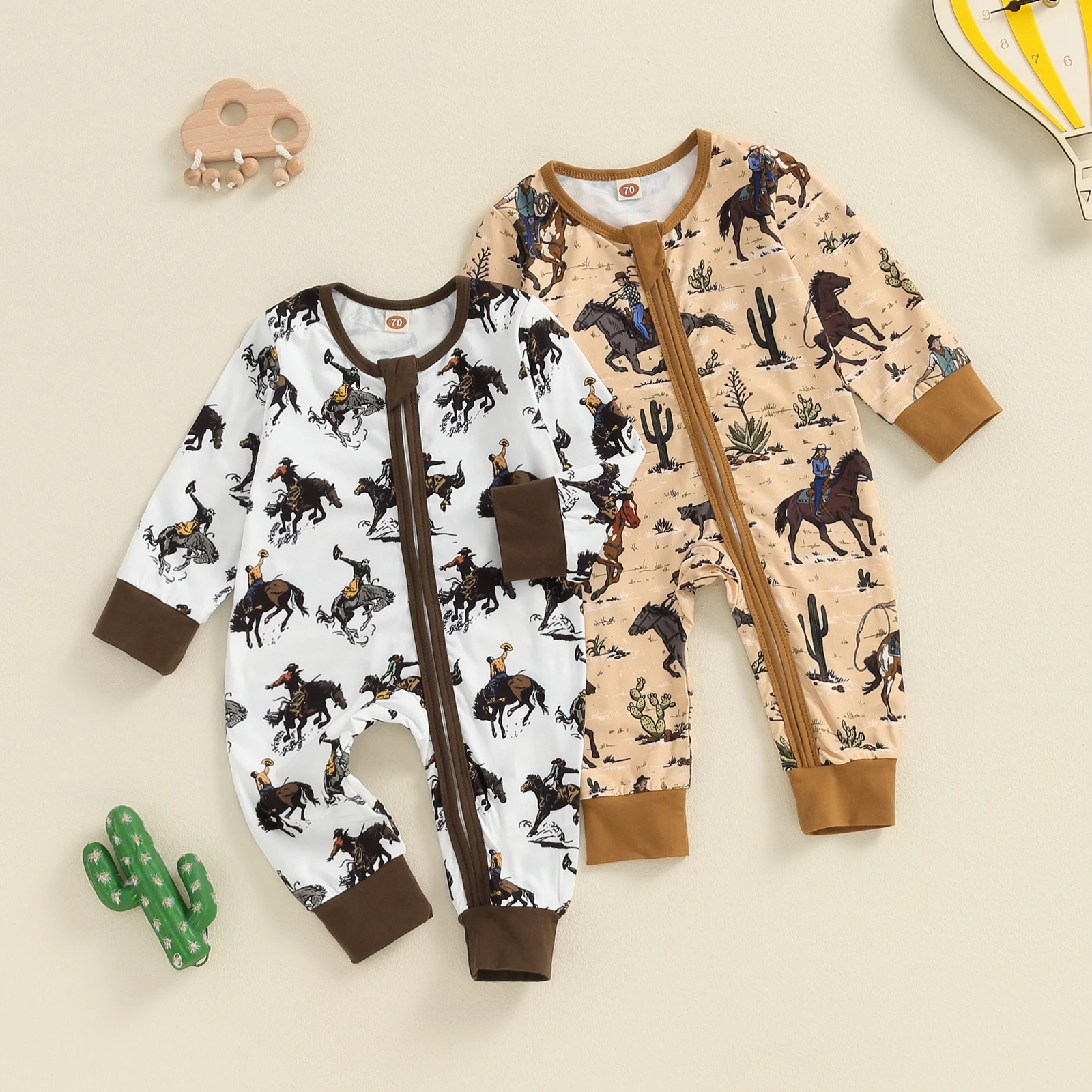 Citgeett Autumn Infant Baby Girls Boys Romper Print Long Sleeve Front Zipper Casual Jumpsuit Fall Clothes