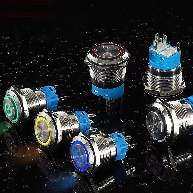 Waterproof Metal Push Button Switch 12/16/19/22mm LED Light Momentary Latching Car Engine Power Switch 5V 12V 24V 220V Red Blue
