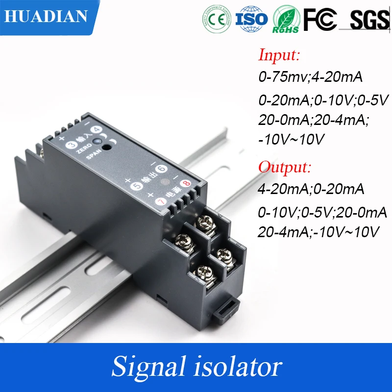 0-10v 4-20mA signal converter isolator loop powered input output passive compact size signal isolator