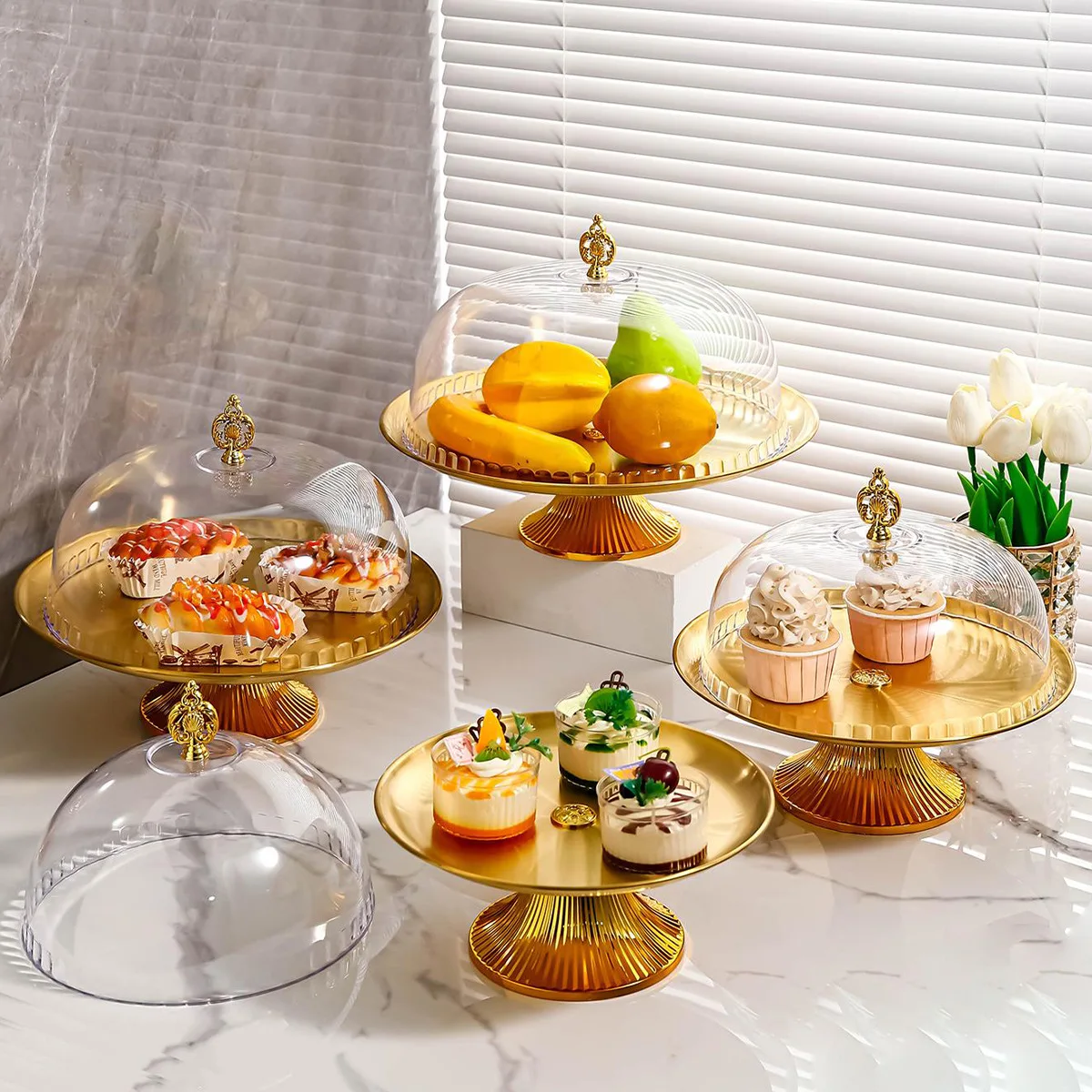 

Dessert Table Ornament Snack Display Rack with Cover Cake Rack Dim Sum Plate Fruit Plate Single Layer Fruit Plate Living Room