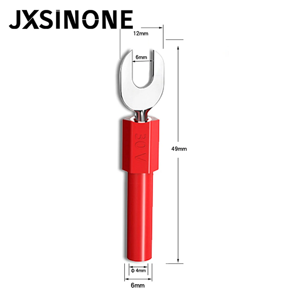 JXSINONE P4003 10 STKS 6mm Spade Plug Naar 4mm Jack Breedte U & Y Type Lassen Insert Harpoen Naar 4mm Banaanstekker 5 Kleuren