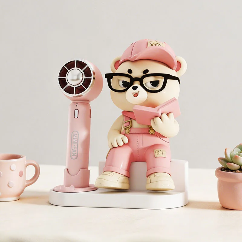 Home Decor Creative Bear Statue Portable Charging Fan Girl Student Desktop Small Ornament Cute Animals Sculpture Birthday Gifts