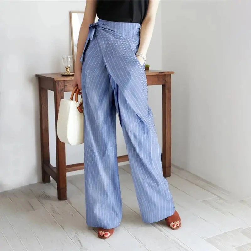 

For Women's All Season Printed Striped Pants Fashion Lace Up Slim Elegant Simple Female Office Pants