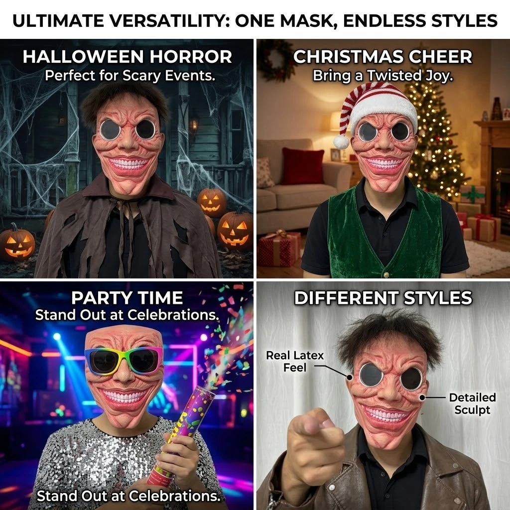 Scary Smile Black Hole Half Face Mask Horror Halloween Cosplay Mask Funny Creepy Party Costume Props Adult Masquerade Masks view 6