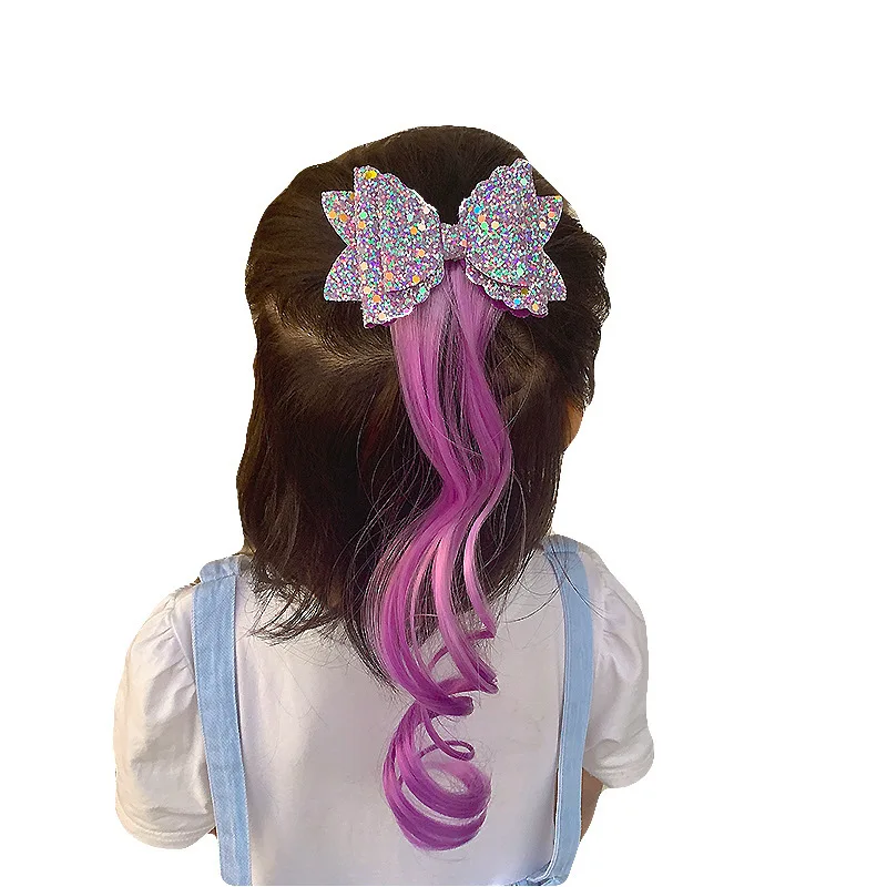 1PC Princess Gradient Curly Hair Bowtie Wig Girls Hairpins Lovely Children Headwear Hairgrip Hair Clips Hair Accessories