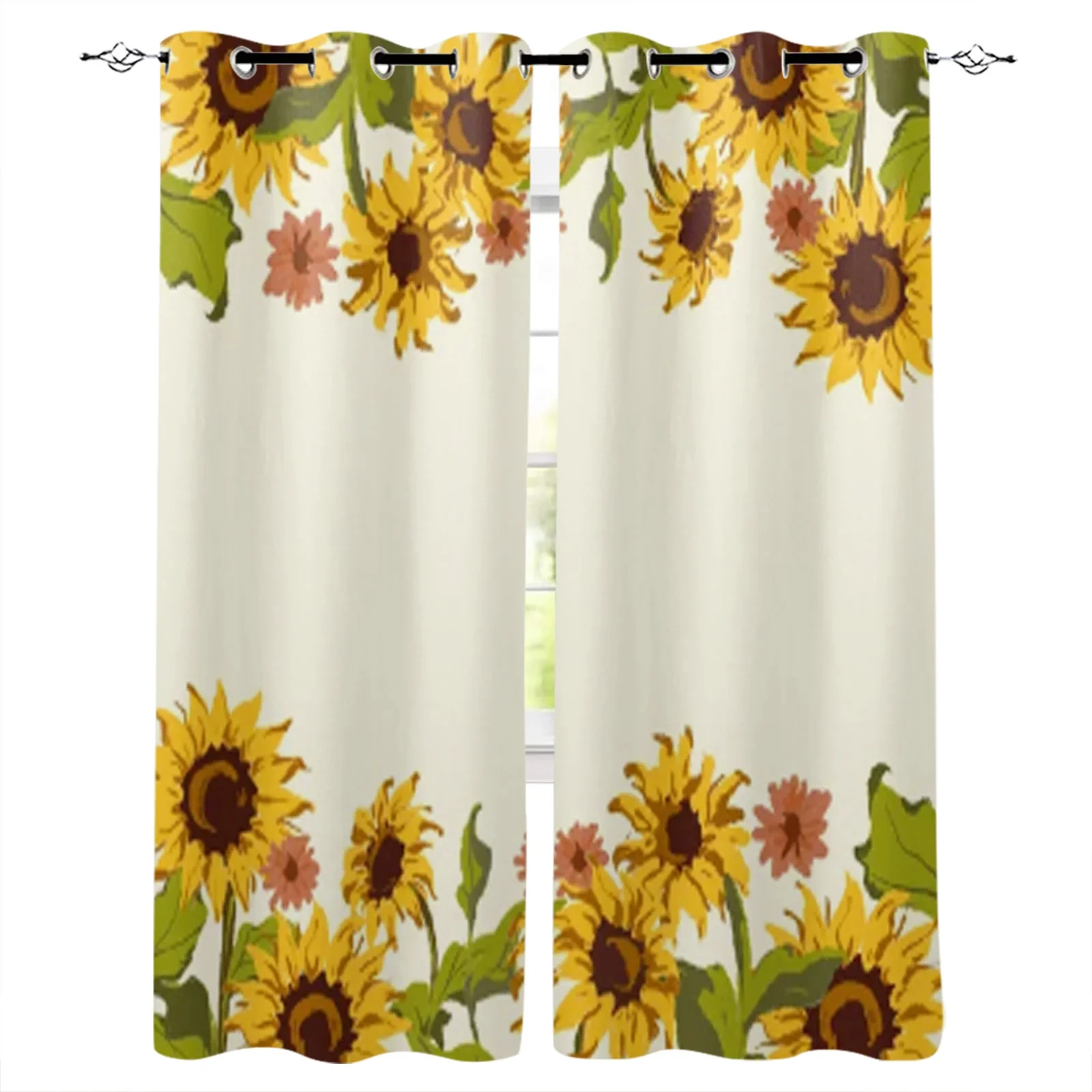 

Sunflowers Pattern Vintage Beige Print Kitchen Curtain Window Treatment Living Room Office Decor Drape for Kid's Home Bedroom