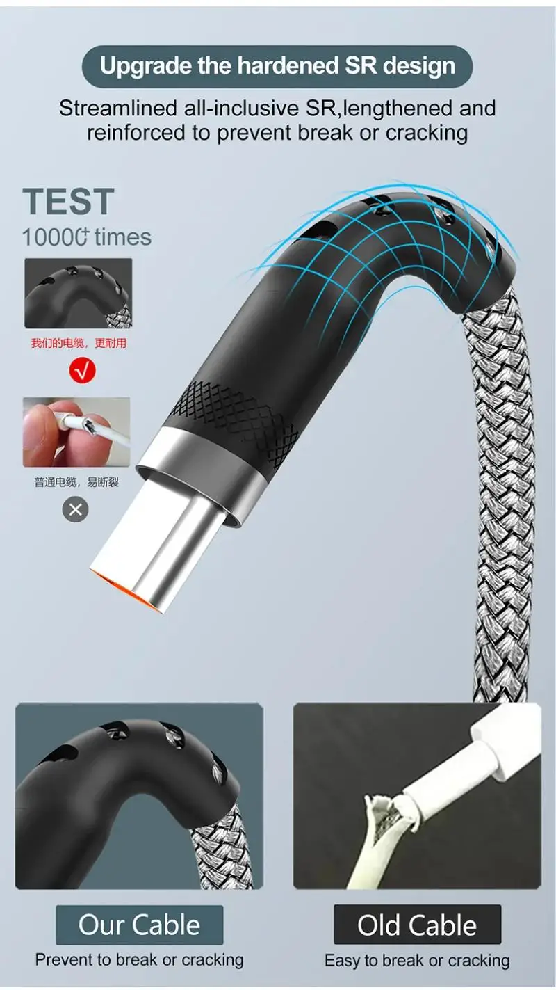 1/2/3/5/8 m verlängertes 6A superschnelles Laden extra langes Ladekabel USB Typ C für iPhone Samsung vollständig kompatibles Datenkabel – Detail 8