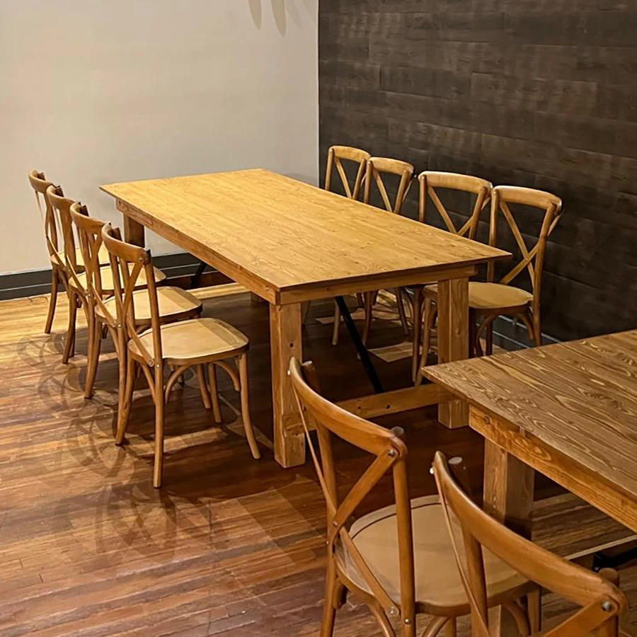 #Farmhouse Dining 240cm 96'' Events Party Outdoor Cross Back Chair Rectangular 8ft Folding Wooden Farm Tables Wedding