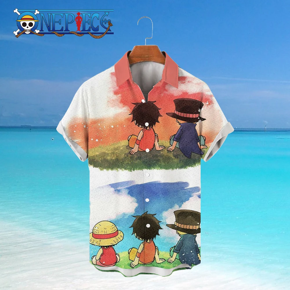 Blouse Fashion Monkey D Luffy Shirts and Blouses Y2k One Piece Tops Anime Men's Mens Clothes Short Sleeve Elegant Shirt Man 5Xl