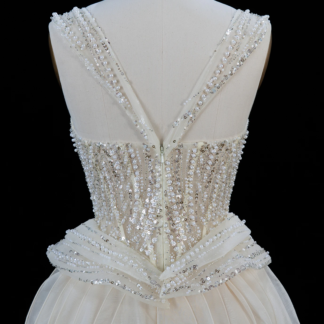 Sharon Said Luxuriöses Pfirsichfarbenes Schulterfreies Meerjungfrauen-Abendkleid mit Abnehmbarer Rüschen-Schleppe, Formelle Anlass-Partykleider SS236 Maßanfertigung – Detail 18