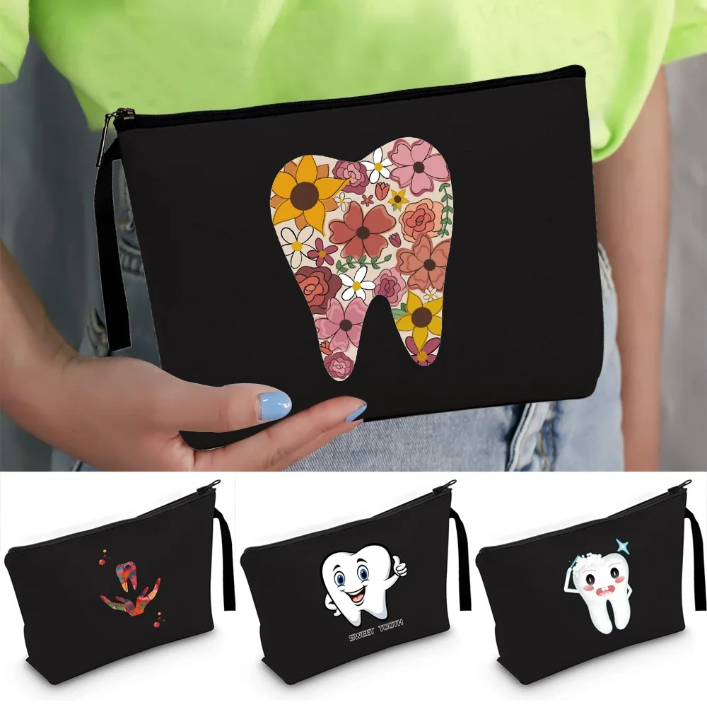 

Сумка для хранения на молнии, косметичка для путешествий, мини-повседневная повседневная модная сумка с принтом зубов, минималистичная эстетичная косметичка
