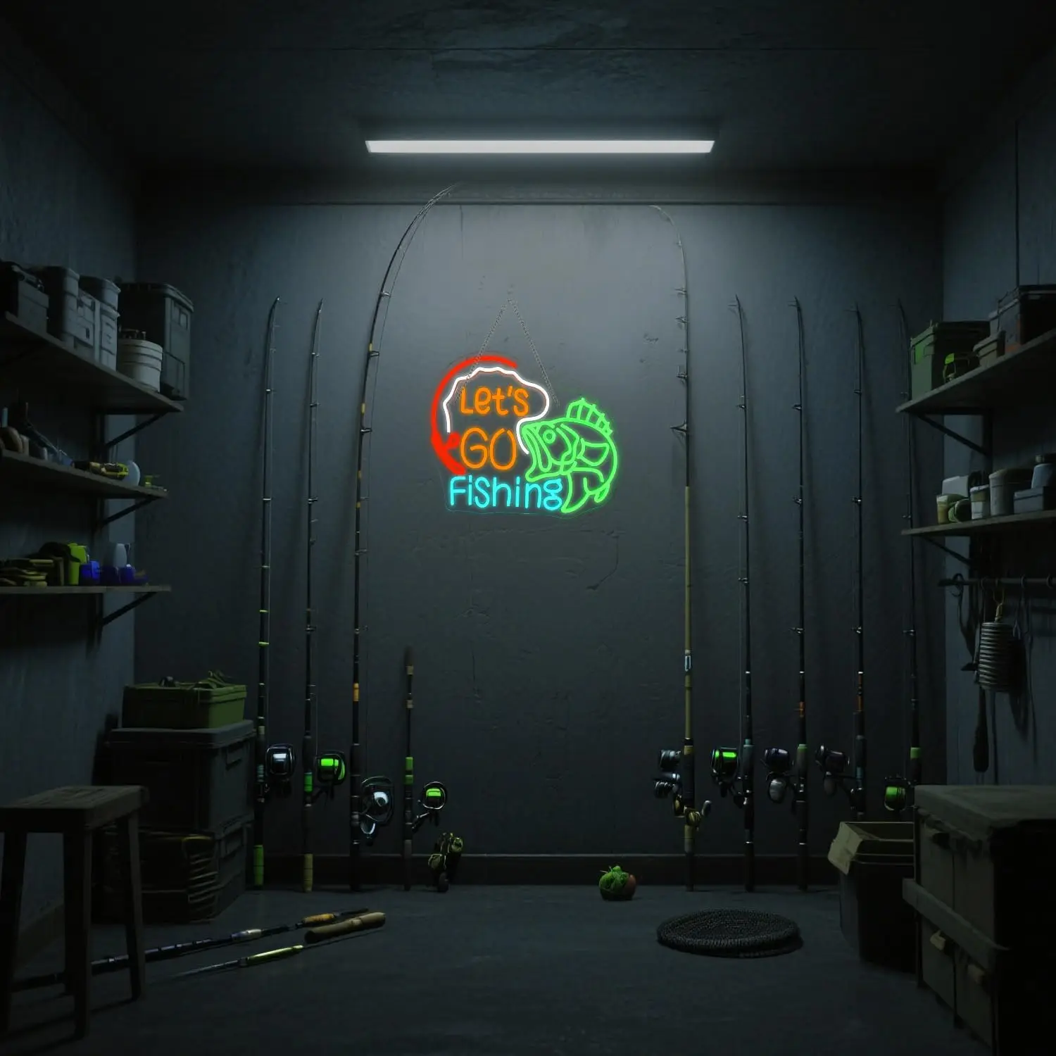 Lucunstar دعونا نذهب الصيد النيون جدار ديكور LED عكس الضوء ضوء النيون لصيد الأسماك نادي ديكور المنزل هدية حصرية للصيادين