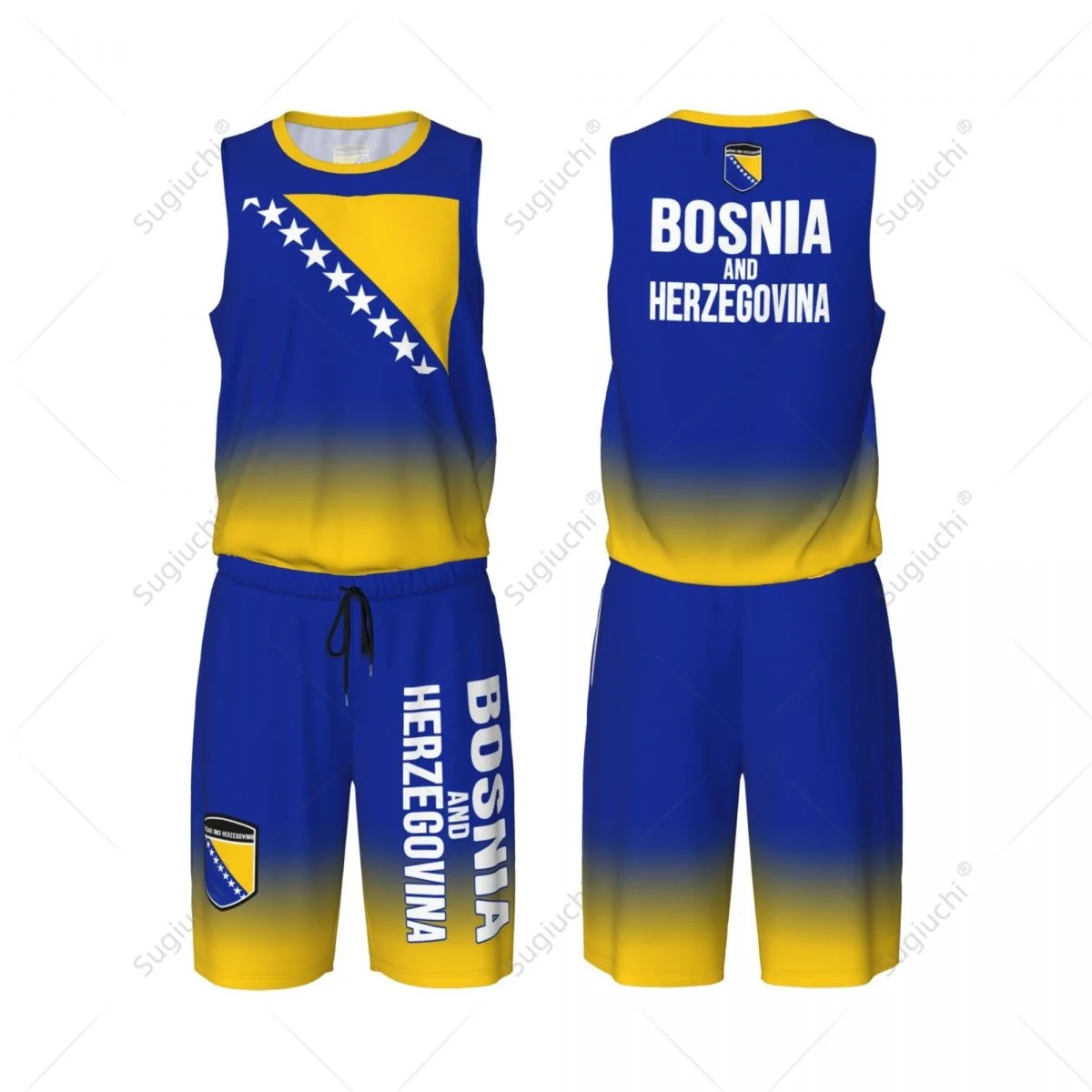 Men Bosnia And Herzegovina Flag Basketball Jersey Set Mesh Shirt & Pants Sleeveless Exclusive Team-up Custom Name Nunber Unisex