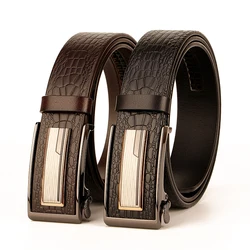 Fashion Male belt Automatic Buckle Top Brand Luxury Business Belt Cow Genuine Leather belt for men 35mm Width Crocodile pattern