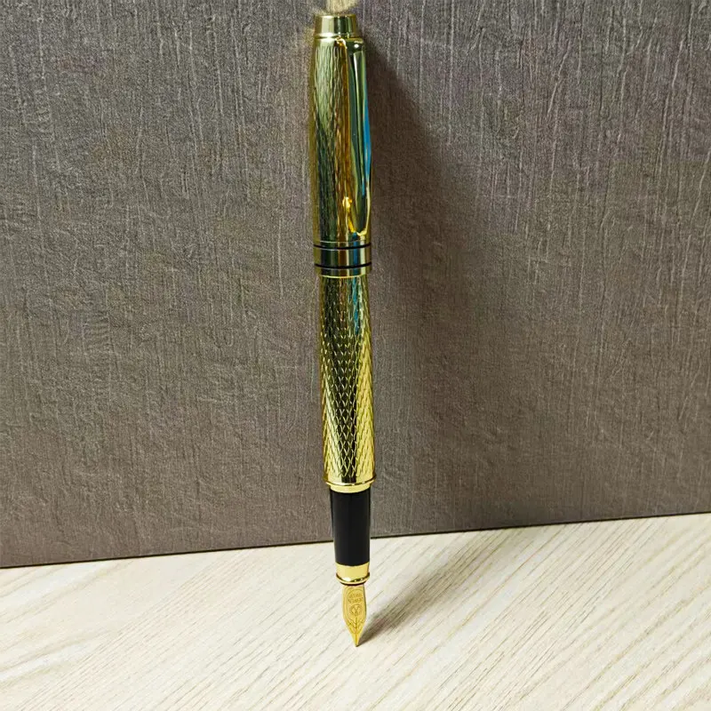 XINPAI Rich Gold Fountain Pen with Engraved Iridium Tip High-end Metal Pen with Interchangeable Ink Bag and Ink Absorber Ink Pen