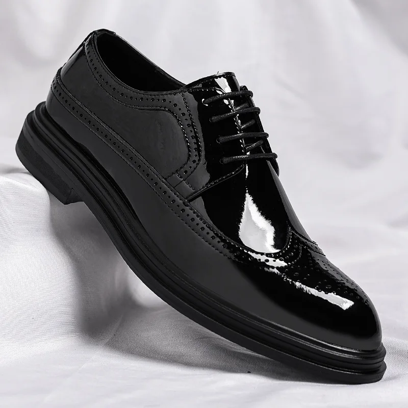 

Men's leather shoes, business trend British style business commuting office dress shoes, pointed-toe leather shoes