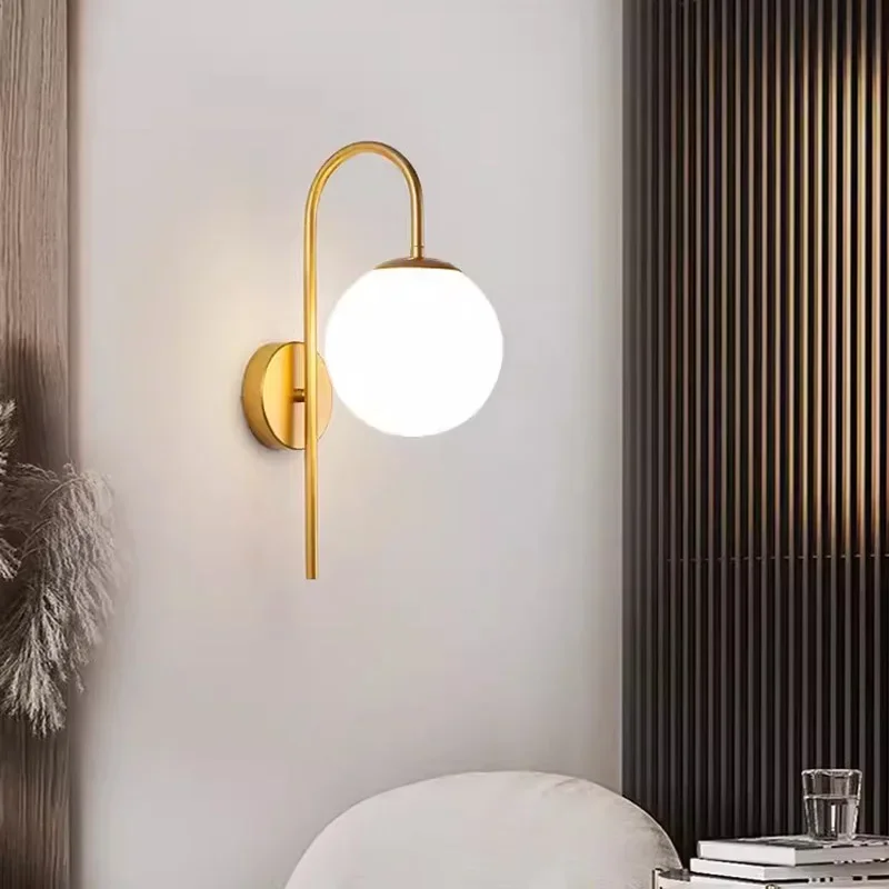Nordic LED Glass Wall Lamps Living Room Bedroom Study Wall Bedside Backdrop Aisle Light Indoor Wall Sconce Decor For Room Lustre