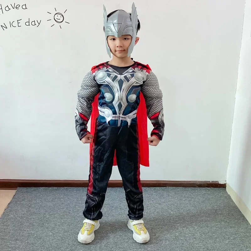 3 pçs crianças meninos thor macacão muscular cosplay trajes filmes personagem super-herói halloween roupas de desempenho de palco das crianças