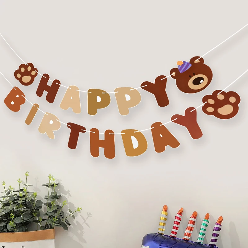 

1Set Brown Bear Happy Birthday Letter Banner Garland Kids Boy Girl Birthday Party Decoration Supplies Hanging Flag