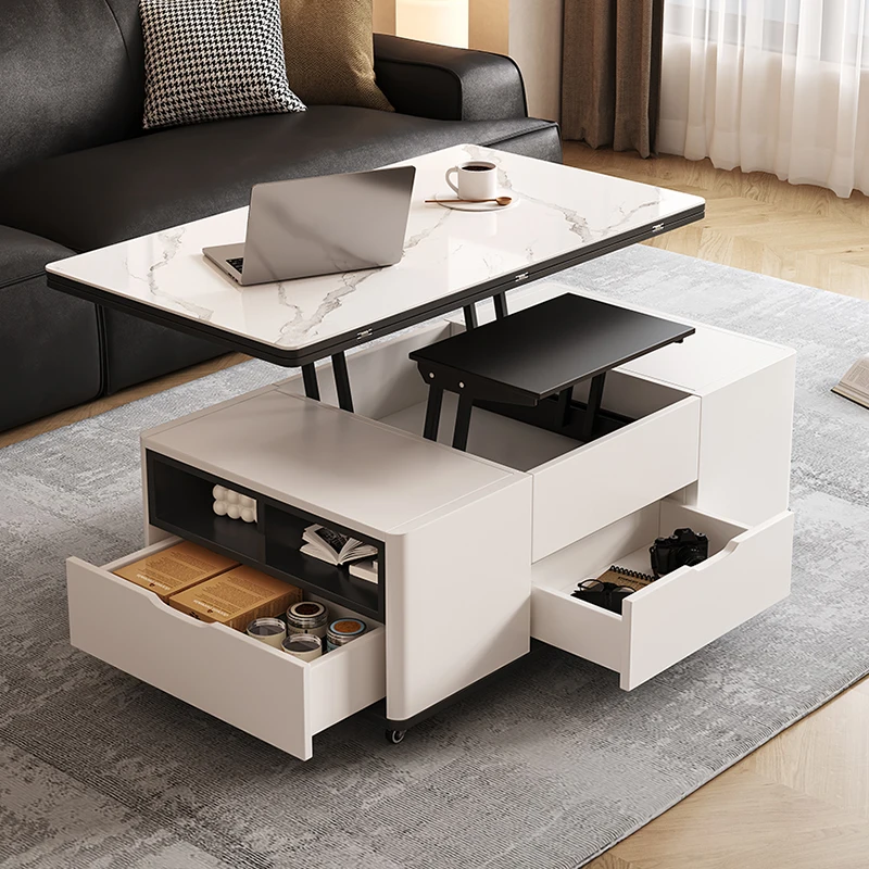 

Multifunctional rock slab lift coffee table dining table two-in-one dual-purpose integrated small apartment household with stool