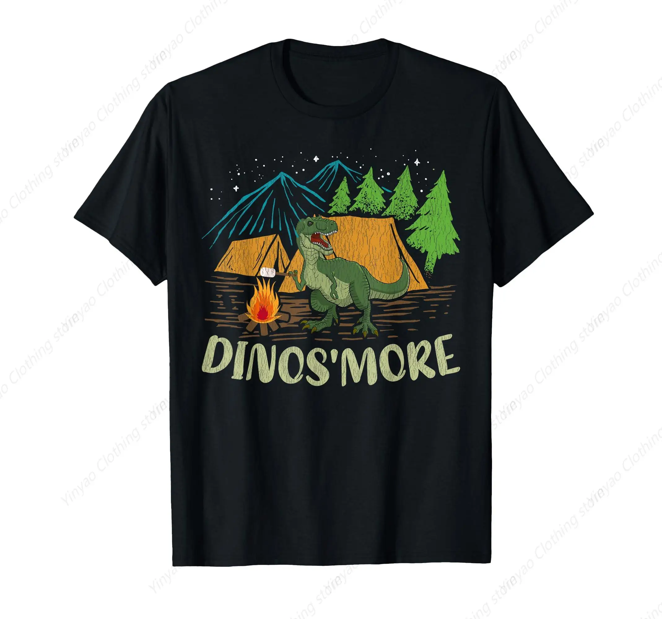 

Fun Dinosaur Camping Dinosaur Camping Printed T-shirt Fashion Cool Breathable Pure Cotton Shirt