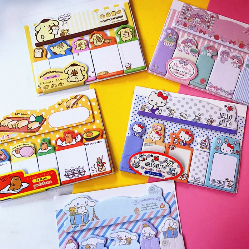 Kawaii Sanrioed Stationery Cinnamoroll Sticky Notes Melody Index Strip Gudetama Instruction Label Anime Kittys Memo Stickers Toy