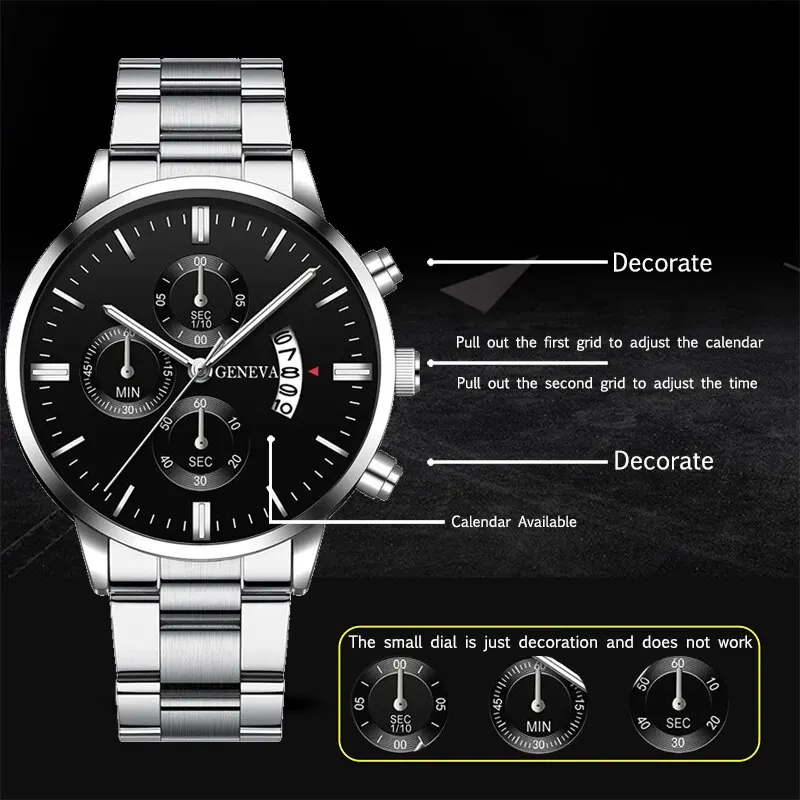 Fashion Mens Watches Luxury Silver Stainless Steel Quartz Wrist Watch Man Business Watch for Men Calendar Clock Reloj Hombre