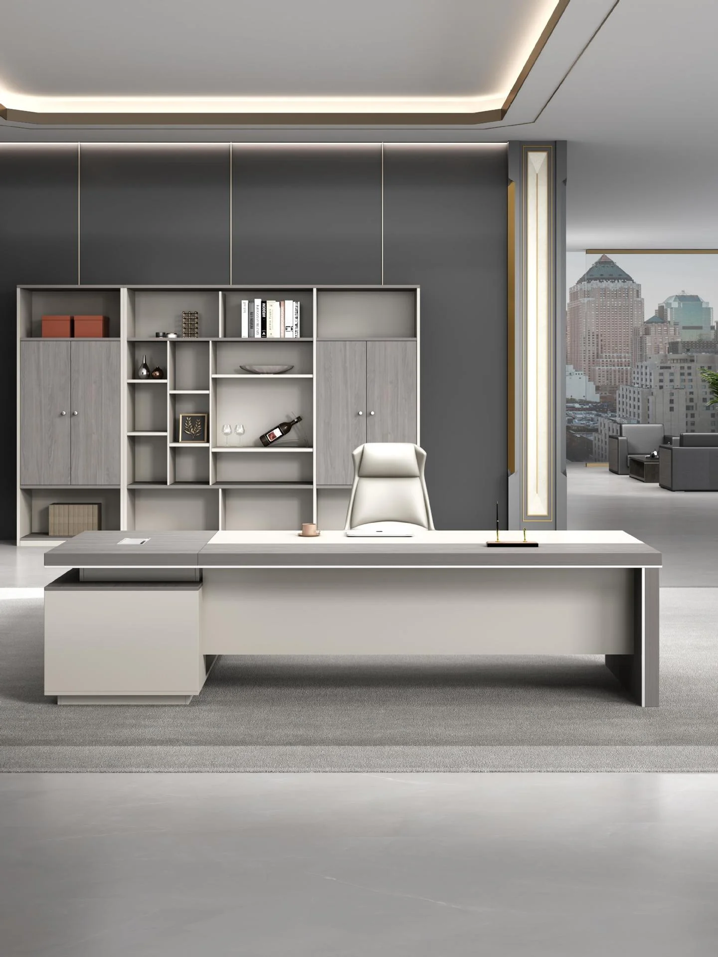 

✗x Modern Convertible Single-person Manager Office Desk with L-shaped Design Wooden Material Commercial Use Setup^