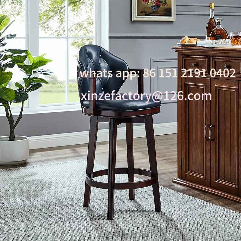 

Customizable winter leather high high back swivel bar chair stool island Internet celebrity solid wood bar home use