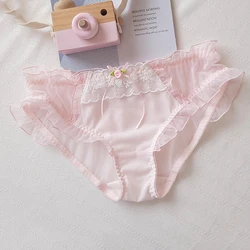 Women Sexy Mesh Transparent Thin Underwear Low Waist Elasticity Breathable Flowers Panties Cute Lovely Sweety Princess Breifs