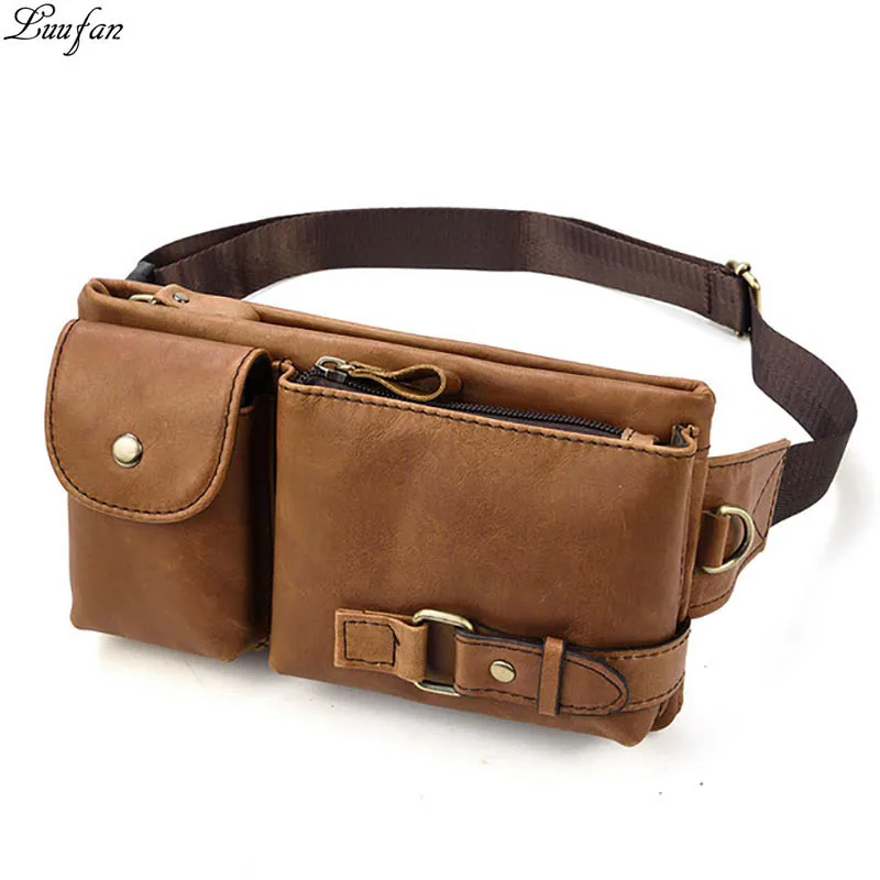 Genuine Leather Man Waist Pack Fanny Pack Shoulder Belt Bag Phone Pouch Sporty Small Crossbody Bag Male Travel Chest Bags