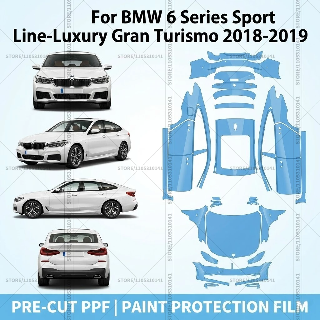 

Для BMW 6 серии Sport Line-Luxury Gran Turismo 2018-2019: Предварительно вырезанная прозрачная защитная пленка PPF для автомобиля
