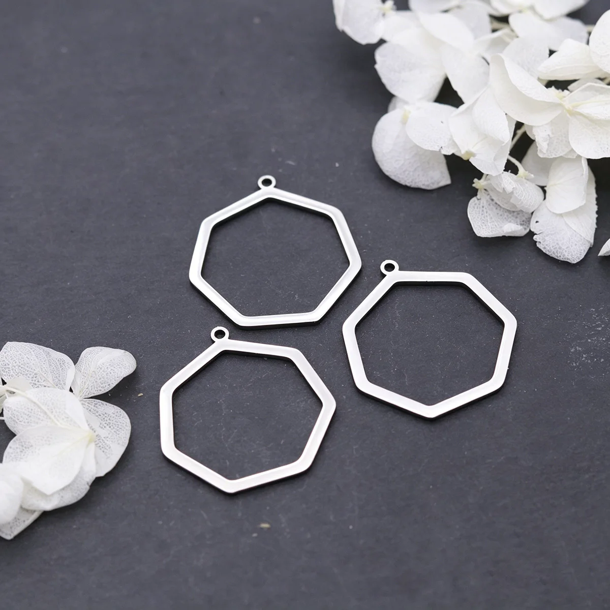 3pcs Stainless Steel Heptagon Charms Hollow Geometric Frame Pendant for DIY Jewelry Making Necklace Earrings Bracelet Wholesale