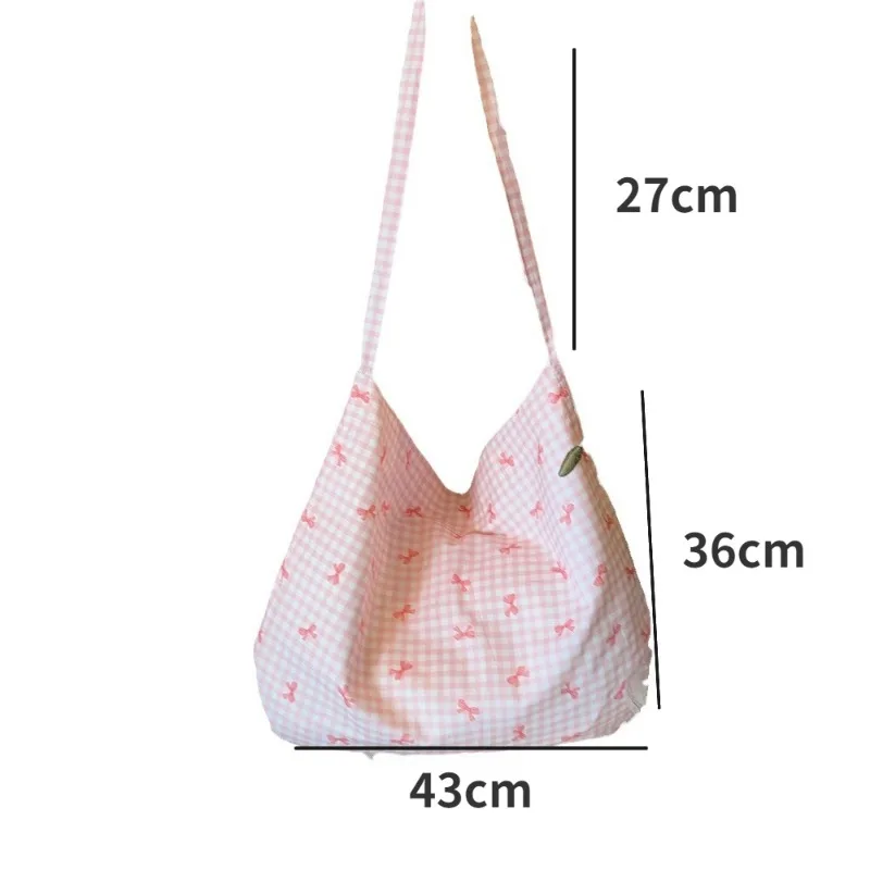 Youda New Cotton Fabric Shoulder Bag For Women Simple Plaid Pattern Handbag Crossbody Large Casual Capacity Shopper Tote Bags