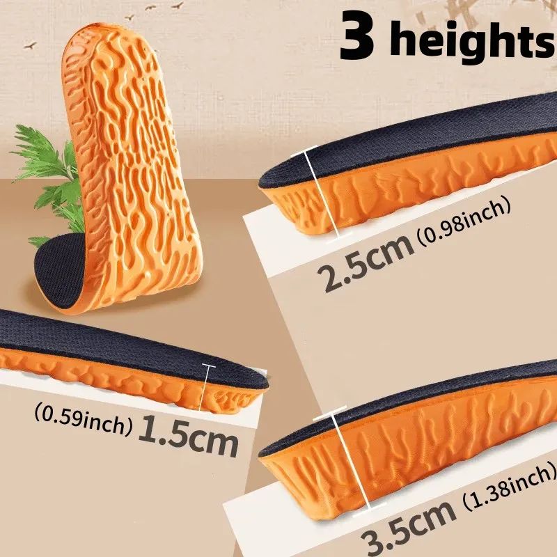 1 par de plantillas para aumentar la altura para mujeres y hombres, invisibles, 1,5-3,5 cm, almohadilla para zapatos, soporte para arco, plantilla para el cuidado de los pies