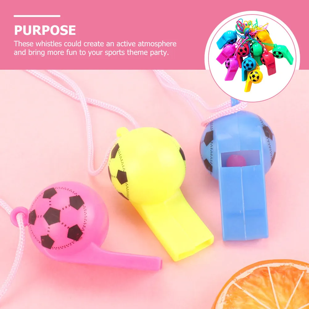 

100 шт. футбольных свистков с ремешком, яркие пластиковые гудки для стадионов, школьных вечеринок, футбольных мероприятий