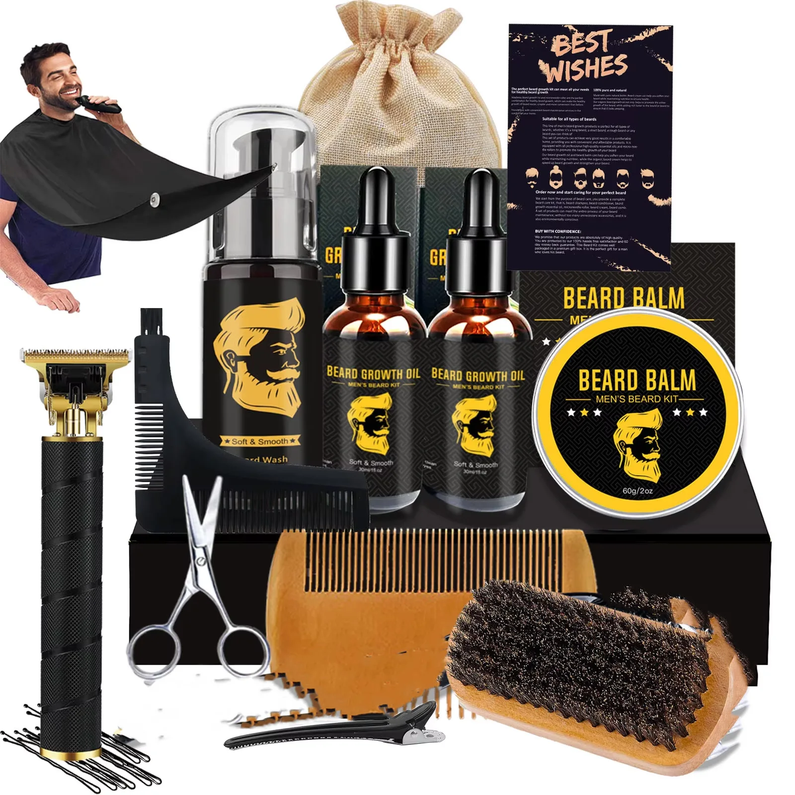 Men's Beard & Hair Trimmer Grooming Kit Private Label ORGANIC Professional Trimming Set with Gift Box