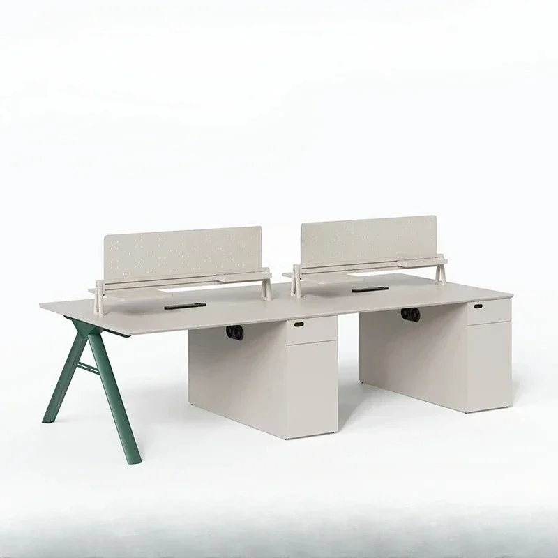 A  Office Desk and Chair Oblique Angle Hole Board Screen Staff Table Combination Station Office Furniture