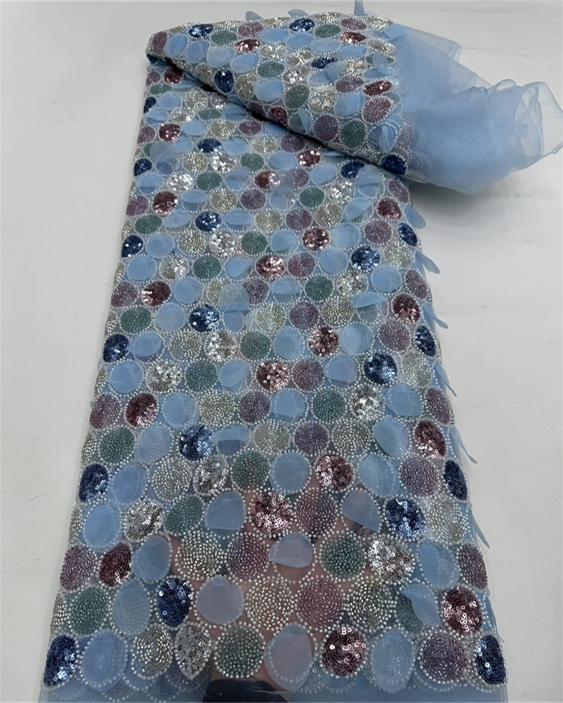 Manik-manik Afrika Mewah 2025 Payet Nigeria Kualitas Tinggi dengan Renda Mutiara Kain Renda Tulle Perancis untuk Jahit Gaun Pesta