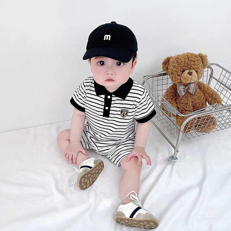 Baby short-sleeved clothes, summer clothes, newborn baby boy jumpsuit, full moon and 100 days, 0 to 6 months old, summer lapel s