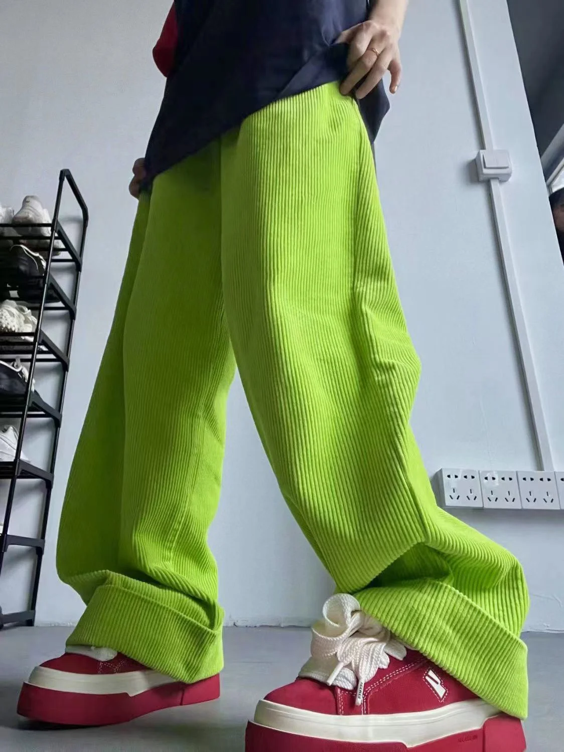 Deeptown Y2K Streetwear Fluorescent Green Pants Harajuku Hippie Corduroy Trousers Oversized Hip Hop Vintage Wide Leg Sweatpants