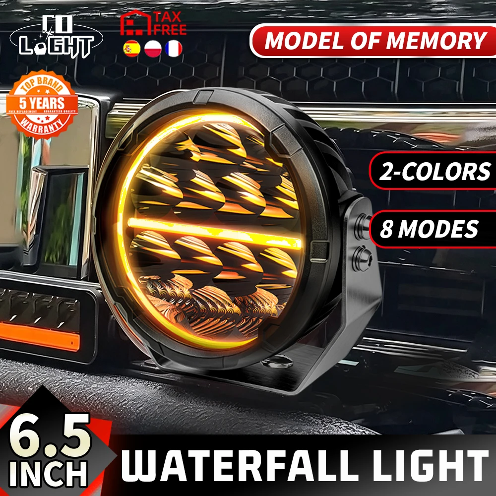 CO LIGHT SR7 PRO 6,5 Zoll Runde LED-Arbeitsleuchte mit Bernsteinfarbenem Halo, Weiß-Gelb, Zweifarbig mit Fließendem Wasserfall-Effekt, Offroad-Fahrlicht-Pods für Jeep, SUV, ATV, UTV, LKW,