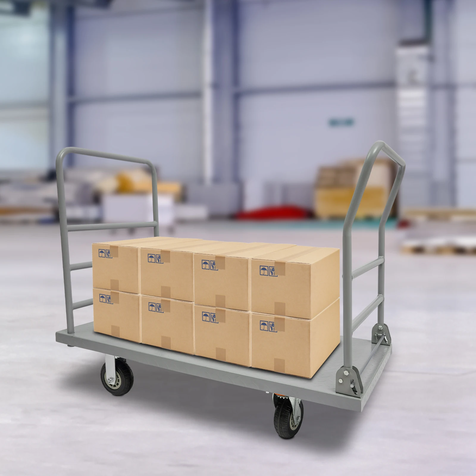 

Промышленная тележка со стальной платформой, грузовик емкостью 2000 фунтов, большая универсальная тележка 48x24 дюйма с ограждением, тележка для толкания серебряного калибра