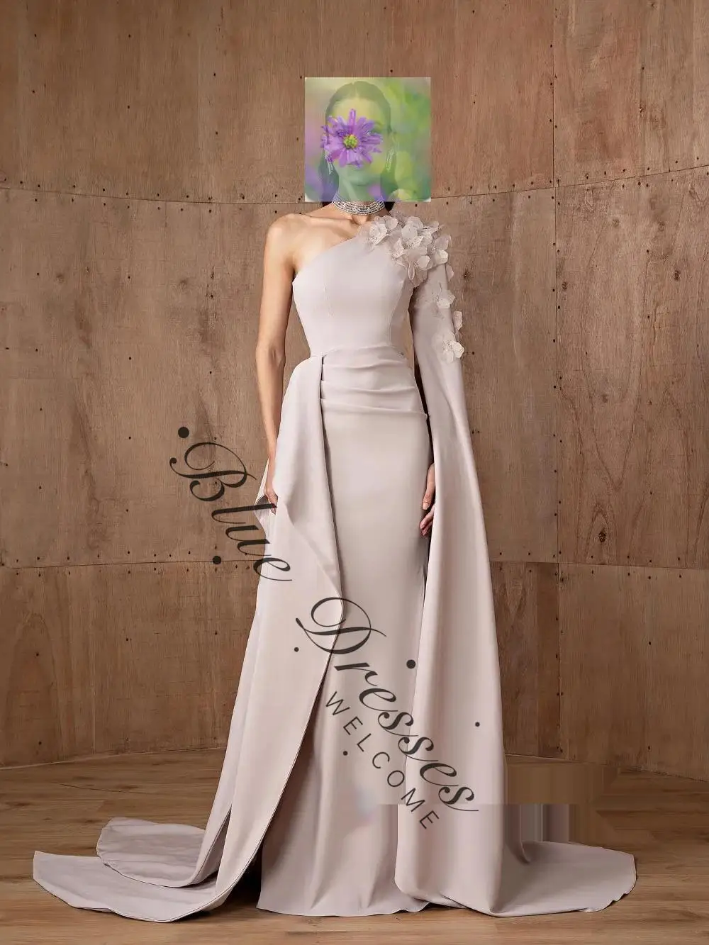 customized  Simple Jersey Pleat Flower A-line One-shoulder Long Dresses Bespoke Occasion Dresses Classic Exquisite Modern
