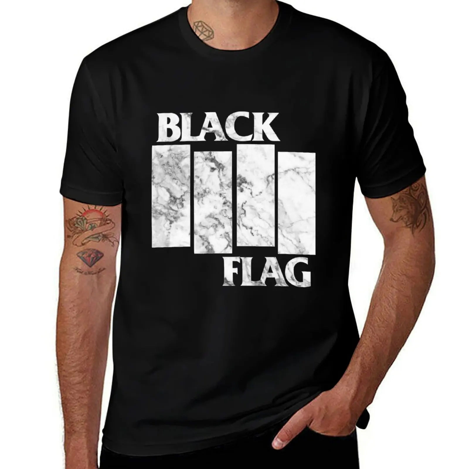Black Flag Marble Logo Shirt T-Shirt Simple Line Art Print Tee T-Shirt