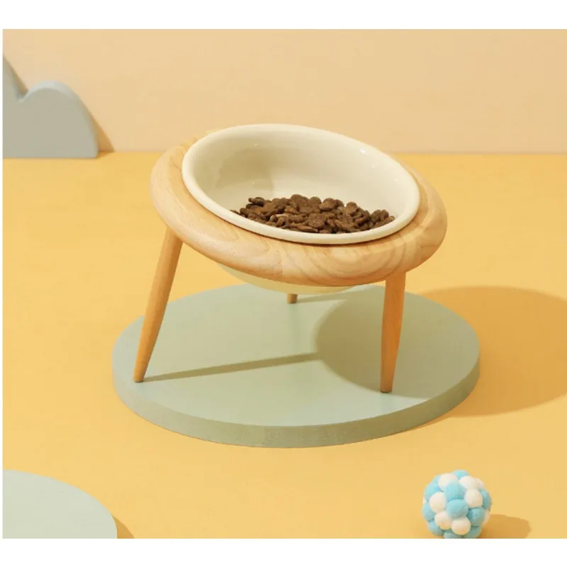 Imagem -06 - Altura Elevada Ajustável Cerâmica Pet Bowl com Suporte de Madeira Double Food e Água Bowls para Gato Beber e Comer