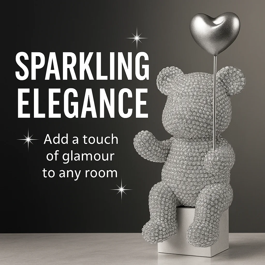 

Сверкающий алмазный орнамент Teddys Bear с воздушным шаром в форме сердца, украшение из смолы, гостиная, ТВ-шкаф, вход, декор винного шкафа