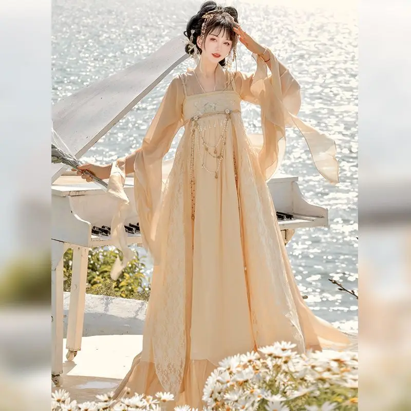 

‌ Набор Gong Yu Yi Hanfu — цвет какао с молоком, ручная вышивка в сказочном стиле, повседневная одежда для костюма на Хэллоуин для девочек