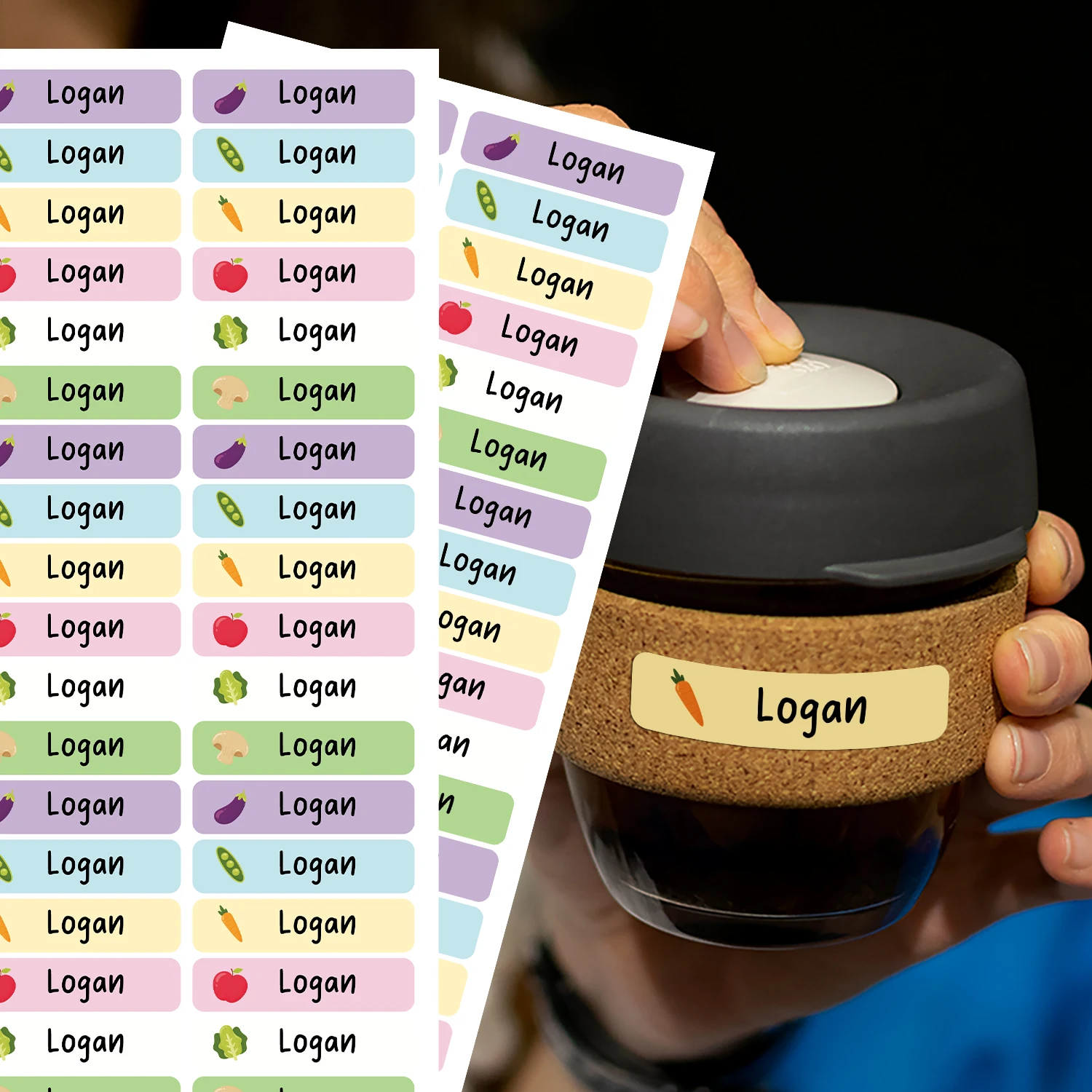 Etiqueta autoadesiva à prova d'água, etiquetas de nome de vegetais, etiquetas personalizadas de jardim de infância para crianças, papelaria escolar